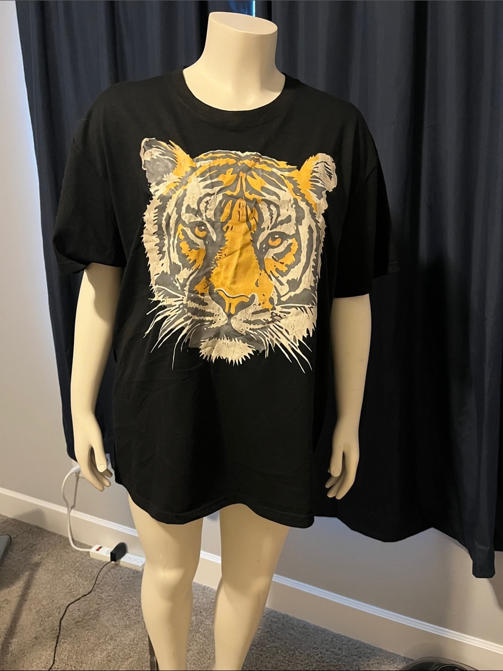 SHEIN Black Tee with Yellow and White Tiger Graphic